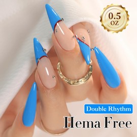 Double Rhythm 0.50 OZ Gel Polish Same Color Same Bottle Golden Round Hema Free Neutral Natural Milky 15 ML Jelly UV Polish Art DIY at Home (Blue-C1336)