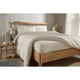 Olivia Rocco Teddy Fleece Extra Deep Fitted Sheet Cosy Warm Fluffy Fitted Bed Sheets, Double Cream