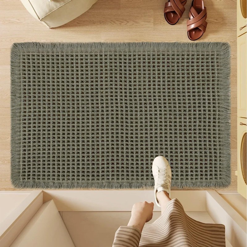 AIBIIN Waffle Pattern Bath Mat Super Absorbent Non Slip Machine