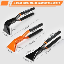 AWMWOCS 3-Piece Hand Seamers Sheet Metal Tools, Straight, 45°and 90° Sheet Metal Bending Pliers, Sheet Metal Bender Set for Roof, HVAC, Workshop, DIY