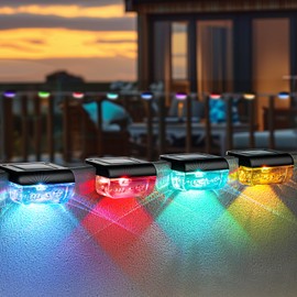 Herzila 16 Pack Solar Fence Lights, RGB Color Changing Fence Solar Light, Waterproof Deck Lights for Step, Stair, Pool and Yard