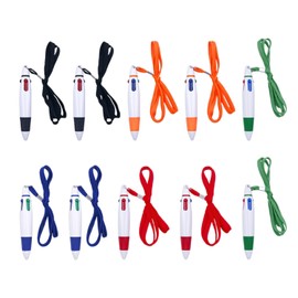 10 Pieces of 4-Color Ballpoint Pens, Multi-Color Marker Pens, Multi-Color Ballpoint Pens with Lanyards, Anti-Lost Portable Pens, Neck-Hanging Ballpoint Pens, Office and Study Supplies