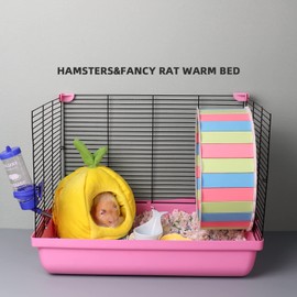 Small Animal Beds, Hamster Bed Cage Accessories Supplies, Rat Hideout Semi-Enclosed Winter Christmas Large Pumpkin Nest for Dwarf Hamsters Gerbils Chipmunks Syrian Hamster and Sugar Glider (Yellow)