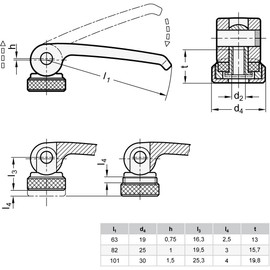 Ganter Standard Elements – Eccentric Clamps with Female Thread – 1 x Black, GN 927, 63, A-B