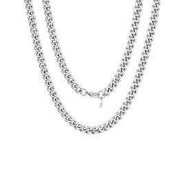 FOCALOOK Men's Necklace 3 mm / 6 mm / 9 mm / 12 mm Solid Curb Chain Necklace Stainless Steel Link Chain Punk Hip Hop Rapper Necklace for Men / Boys Gold / Silver / Black 45 cm / 55 cm / 65 cm / 70 cm / 75 cm, Stainless Steel