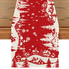 Artoid Mode Igloo Pine Snowflake Silhouette Christmas Table Runner, Seasonal Winter Kitchen Dining Table Decor for Home Party 13x72 Inch