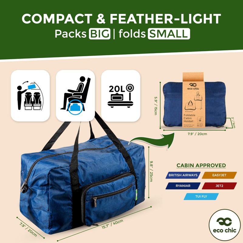 Eco Chic Recycled Cabin Holdall Bag, Lightweight Foldable Carry-On Luggage
