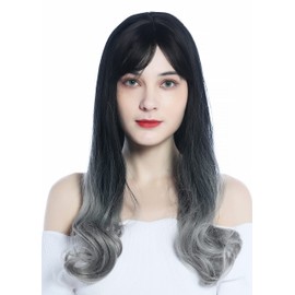 WIG ME UP - 1574-R89A Long Straight Wavy Lace Wig Ombre Dark Brown Grey