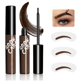 Brow Tattoo Peel Off Tint - Long-Lasting Makeup & Waterproof Eyebrow Gel with Eyebrow Stencils, Transfer-Proof Eye Brow Pencils for Women Create Fuller & Defined Looking Brows (Dark Brown)
