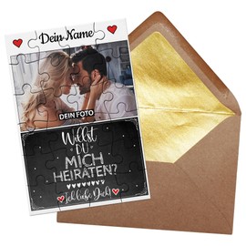 PR Print Royal Photo Puzzle – Will You Marry Me? – Includes Envelope with Gold Inlay – Gift for Couples, Love, Valentine's Day – Customisable with a Picture + Name – 24 Pieces