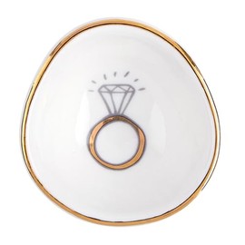 Bella Sleep + Spa Wedding Holder Ceramic Engagement Ring Dish, 2" Diameter, White/Gold