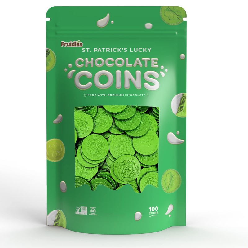 St. Patrick's Day White Milk Chocolate Coins, Green Coins, Milk