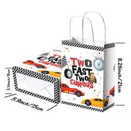 20PCS Two Fast Two Curious Goodie Bags Car Themed Happy 2nd Birthday Party Decorations Baby Shower Racing Car Themed Candy Treat Bags with Handles Cheers to 2 Year Old Birthday Party Decor Sign