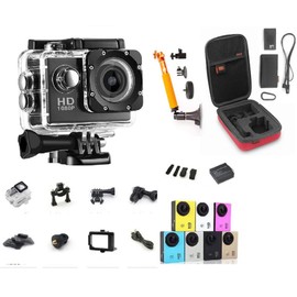 Waterproof Action Camera, 2.inch Screen. 20pc Customizable CASE, Selfie Stick,Telescopic Pole Magnetic Suction.1080p Camcorder. Accessories for GoPro All Cameras in/Outdoor Activities (Black)