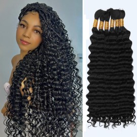 Human Braiding Hair for Boho Braids,150g 16 inch 6 Bundles Deep water Wave Bulk Boho Curly Human Hair for Braiding,Natural Color No Weft 12A Wet and Wavy Human Knotless Braiding Hair Extensions
