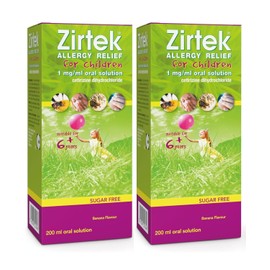 Zirtek Allergy Relief 200 ml Syrup |Pack of 2 |Hayfever, Dust, Pets, and Hives | Antihistamine Solution | antihistamine for Adults and Children Over 6 Years