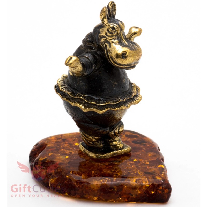 Solid Brass Amber Figurine Hippopotamus Hippo Behemoth ballerina IronWork