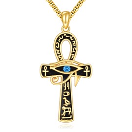 Ankh Necklace 925 Sterling Silver Gold Eye of Horus Pendant Egyptian Ankh Cross Jewelry Gift December Birthstone Christmas Jewelry for Men
