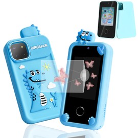 Blue Dinosaur Kids Phone, 2.8" IPS Touchscreen Kids Smart Phone, Fake Phone Dual Cameras with 8GB SD Card, Smart Phone for Girls Boys Ages 3-12, Toddler Play Phone with Music Player/Games/Video