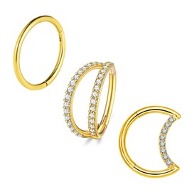 XSDSLS 3 Piece Nose Ring Stainless Steel Nose Ring Piercing Hoop Nose Ring Double Nose Ring 16G Septum Ring CZ Helix Conch Tragus Daith Piercing Ear Nose Piercing Set 8 mm, Stainless Steel, No