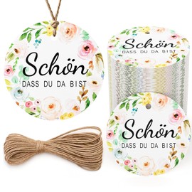 Pack of 60 Gift Tags, Round Wedding Pendants, Party Favours, Decoration, Party Gifts for Crafts, with String for Gift Wrapping for Wedding, Baby Shower and Birthday