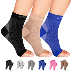 NEWZILL Plantar Fasciitis Socks with Arch Support, BEST 24/7 Foot Care Compression Sleeve, Eases Swelling & Heel Spurs, Ankle Brace Support, Increases Circulation (L/XL, Black/Beige/Blue)