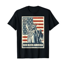Statue Of Liberty God Bless America 4th Of July USA Flag T-Shirt