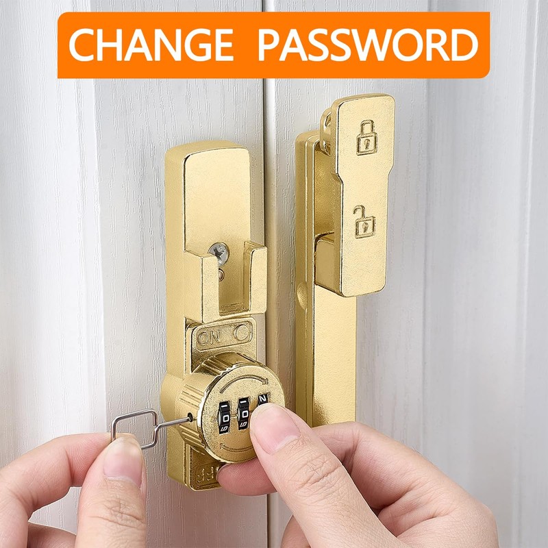 INIRET Gold 180 Degree Barn Door Lock,Mechanical Password Lock,Flip Latch