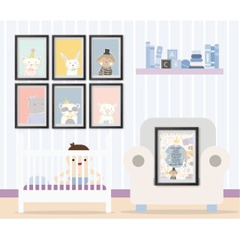 Welcome Baby Poster Set - Poster and Nursery Decoration for Newborns with Cute Animals for Babies and Toddlers, Set of 7 Pieces without Frame, 13 x 18 cm, Photo Paper, Pastel Colours
