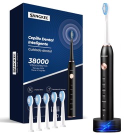 SANGKEE Cepillo de Dental Eléctrico Sónico Recargable, 5 Modos, 38,000 VPM, 6 Cabezales de Repuesto, Carga Rápida de 3 Horas para Hasta 45 Días de Uso, Temporizador Inteligente, para Adultos, IPX7