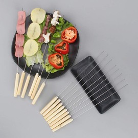 Lezed Stainless Steel Barbecue Skewers with Wooden Handle Meat Skewers Stainless Steel Reusable Stainless Steel Barbecue Barbecue Skewers for BBQ Hotdog Telescopic Camping Campfire Pack of 20