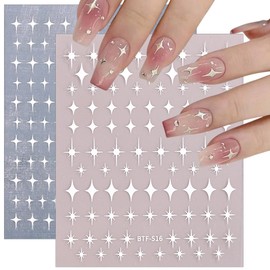 8 Sheets Star Nail Art Stickers Decal 3D Black White Gold Silver Star Nail Stickers for Nails Art Self-Adhesive Stars Sticker para Uñas Nail Art Supplies for Women Acrylic Nails Design Decoration
