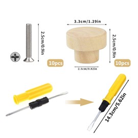 JOKILY Pack of 10 Wooden Drawer Handles, Furniture Knobs, Wooden Drawer Handles, Cabinet Knobs with Screws, Handles Furniture Knobs, Knobs for Cabinets and Drawers, Round, 33 x 25 mm