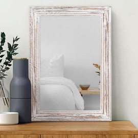 MWAZZLL Wall Mirror with Rustic Wood Frame Rectangle Hanging Mirrors for Wall Large Decorative for Bathroom Bedroom Farmhouse Living Room Entryway 26"x18"