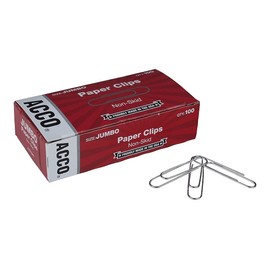 ACCO Paper Clips, Non-skid, No.4 Jumbo Size, Box Of 100 Clips (5050572585)