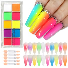 Fcozpjk Neon Phosphor Pigment Powder Set 10 Colors Solid Neon Pigment Powder for Nails Fluorescent Nail Glitter Aura Nail Powder Summer Nail Decoration Ombre Gradient Rub Dust Manicure Glitter