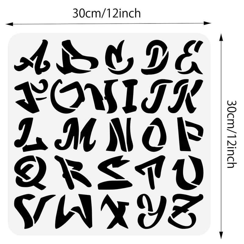 BENECREAT Graffiti Letters Stencil 30x30cm, Street Graffiti Uppercase Alphabet Reusable