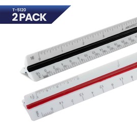 2 Pack Pacific Arc Architect Triangle Scale Ruler 12 Inch with Acid Etched Markings Openly Divided by 3/32, 3/16, 1/8, 1/4, 3/8, 1/2, 3/4, 1, 1H, and 3 Inch to The Foot