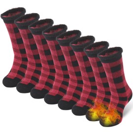 Sunew Heavy Thermal Socks 4 Pack,Hunting Thermals for Men Women Heat Insulated Trapping Winter Calf High Warm Socks for Extreme Weather,Fur Lined Soft Skiing Trekking Camping Socks Medium Black Red