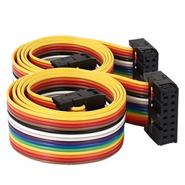 uxcell Connector IDC Flat Rainbow Color Ribbon Cable, 50 cm, 14 Pin, 14 Way, F/F for DIY, 2 Pieces