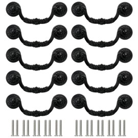 Geesatis 10 Pcs Vintage Swing Drop Bail Black Aluminum Alloy Cabinet Pulls, 125 x 32 x 43 mm / 4.9 x 1.26 x 1.7 inch