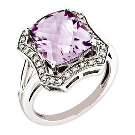 JewelryWeb 925 Sterling Silver Polished Diamond and Pink Quartz Ring Size 7 Band Style-Ring for Women