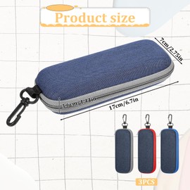 Tucnoeu Pack of 3 Glasses Cases Made of Denim Fabric, Portable Hard Glasses Case for Women, Travel Denim Glasses Case, Sunglasses, Hard Case with Zip for Storage of Glasses