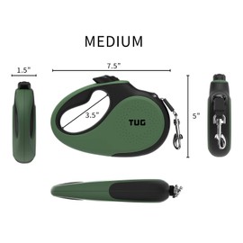 TUG Correa retráctil de 360° sin enredos para perros de hasta 55 libras | Cinta de nailon fuerte de 16 pies | Freno con una sola mano, pausa, bloqueo (mediano, verde)