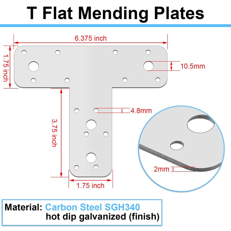 Shimeyao 12 Pcs T Post Bracket Flat Tee Mending Plate