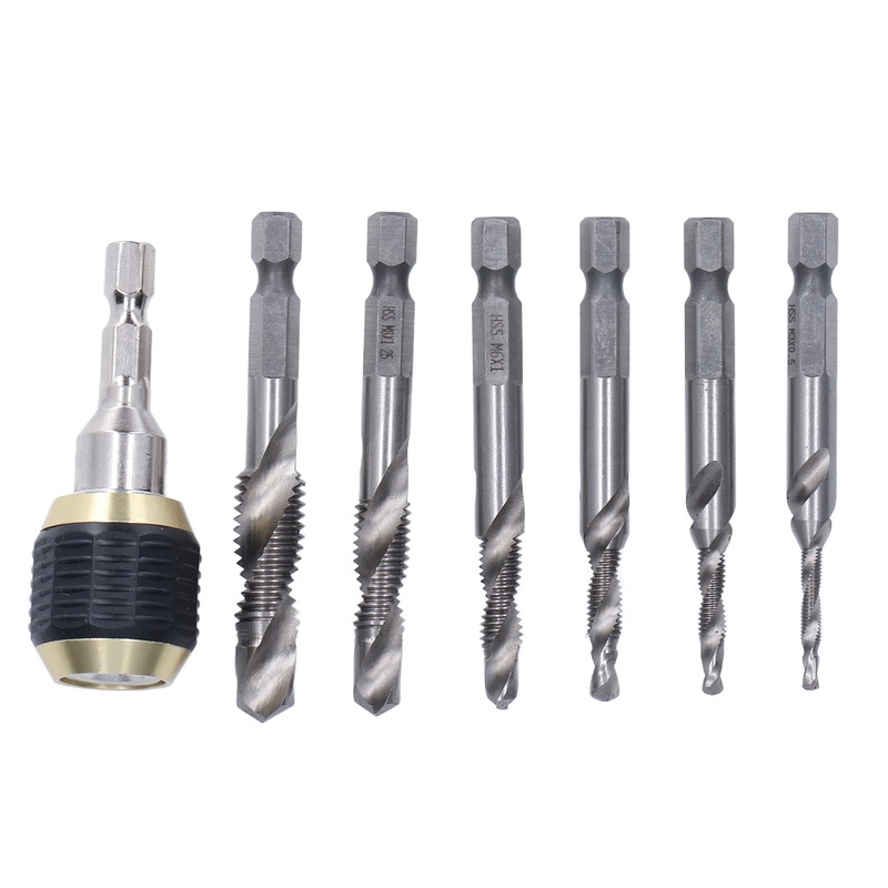 7Pcs/Set Spiral Combination Tap High Speed Steel 1/4in Hex Shank