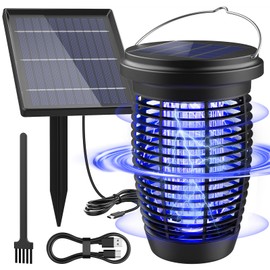 PALONE Bug Zapper Soalr for Outdoor, 4500V Mosquito Killer Lamp with Ground Pole Type-C Rechargeable Insect Zapper for Patio, Porch, Camping