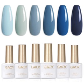 GAOY Blue Navy Gel Nail Polish Set, 6 Colors Nude Gray Baby Blue Soak Off UV Light Cure Gel Polish Kit for Salon and Nail Art DIY at Home