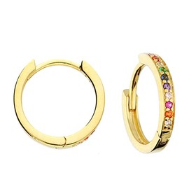 9ct Yellow Gold on Silver Rainbow Sapphire Huggie Hoop Earrings