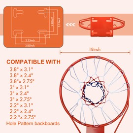 Basketball Rim Replacement Standard 18" Steel Rim Wall Mounted Basketball Goal Hoop with Net for Indoor Outdoor